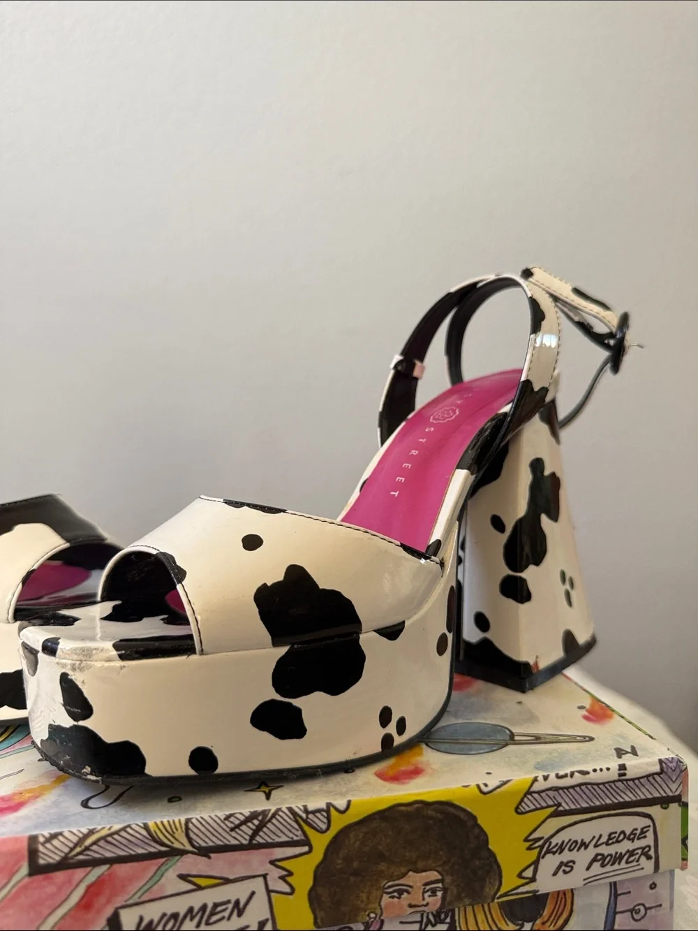 ASOS platform chunky cow print heels